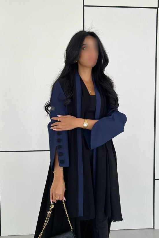 Black Abaya with Navy Blue sleeves with buttons