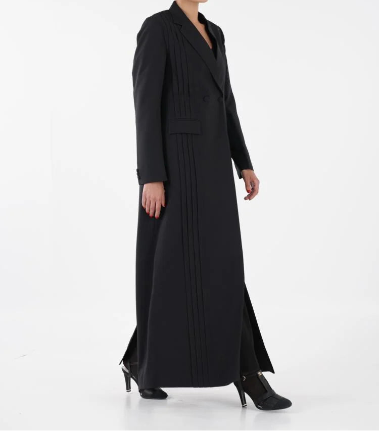 Classic Black Blazer Collar Open Abaya