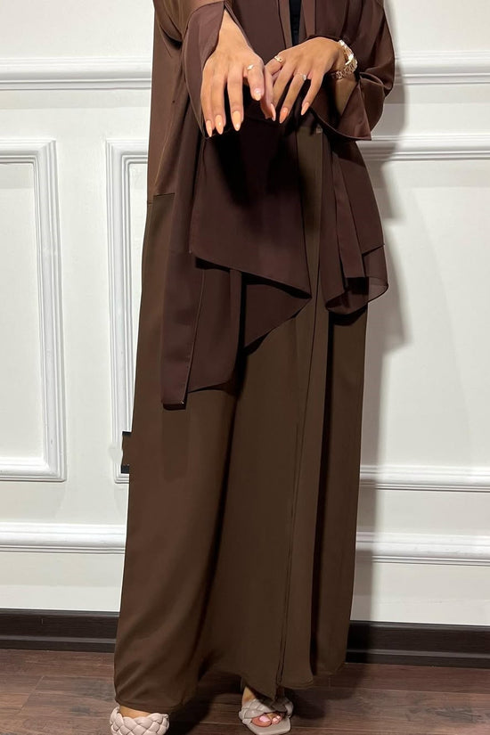 Satin Detailed Straight Abaya - Brown