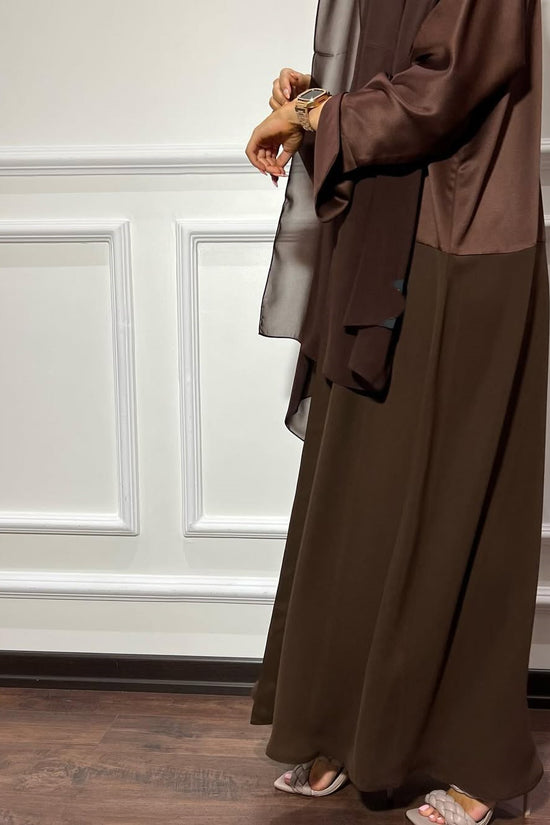 Satin Detailed Straight Abaya - Brown