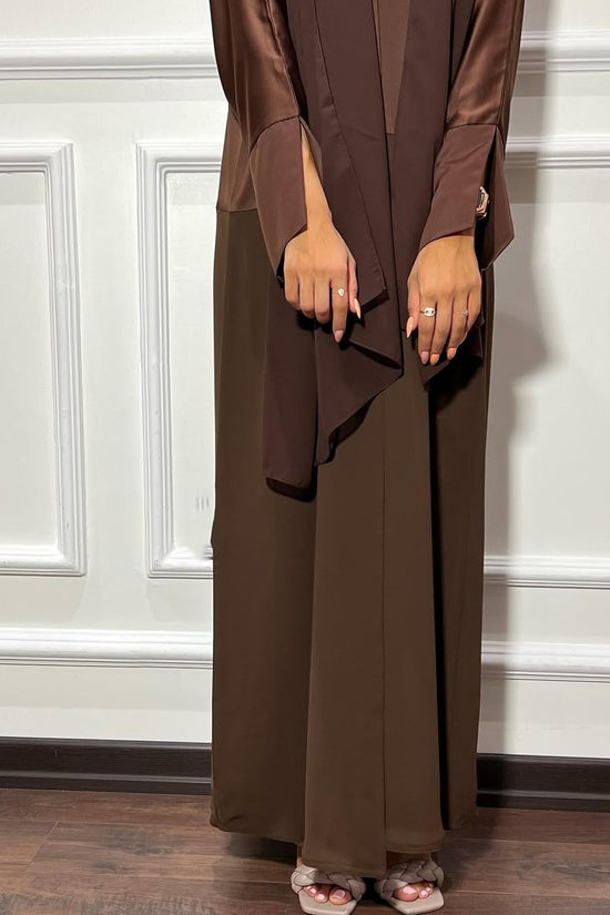 Satin Detailed Straight Abaya - Brown