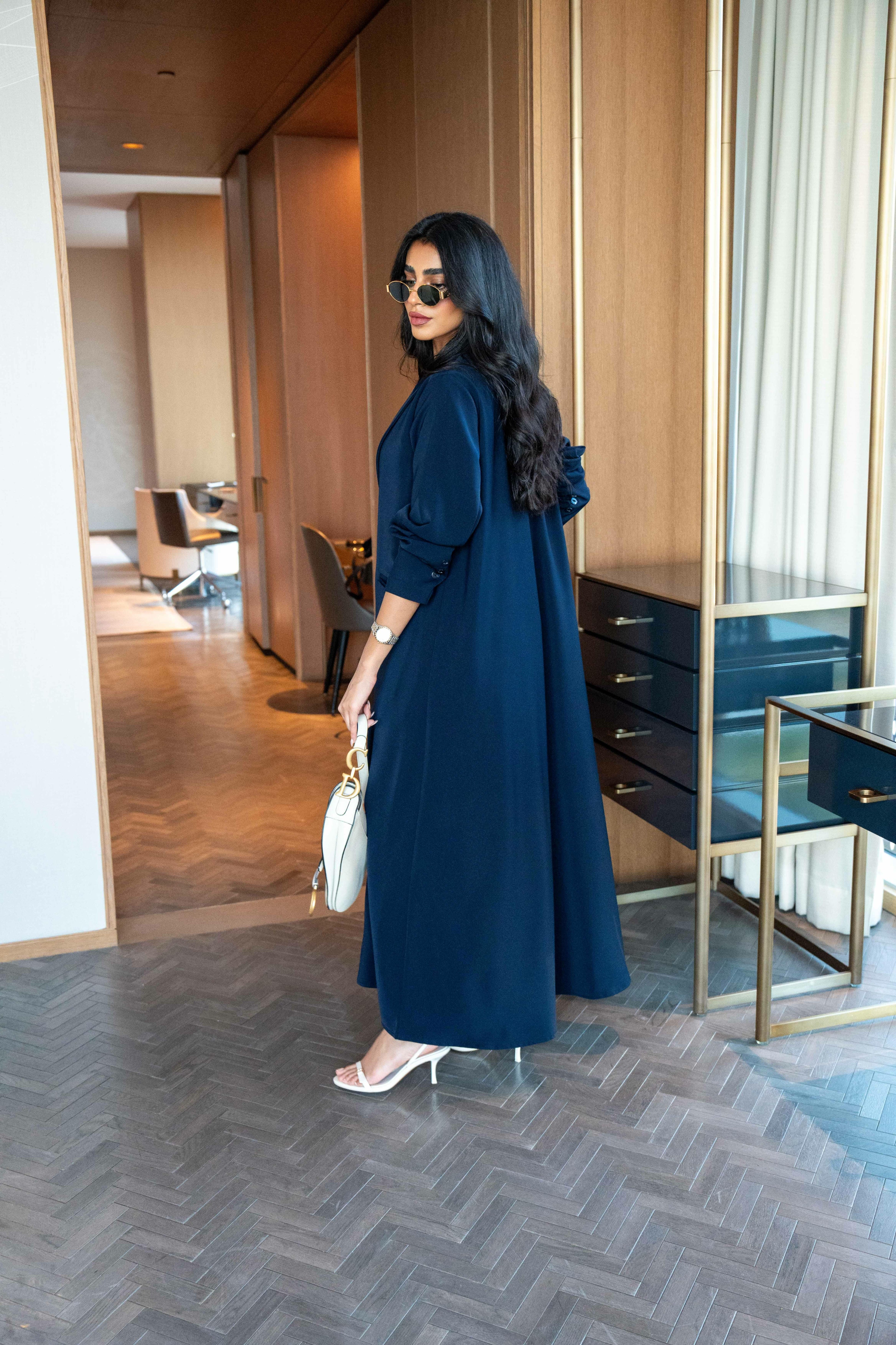Crepe blazer abaya, Navy