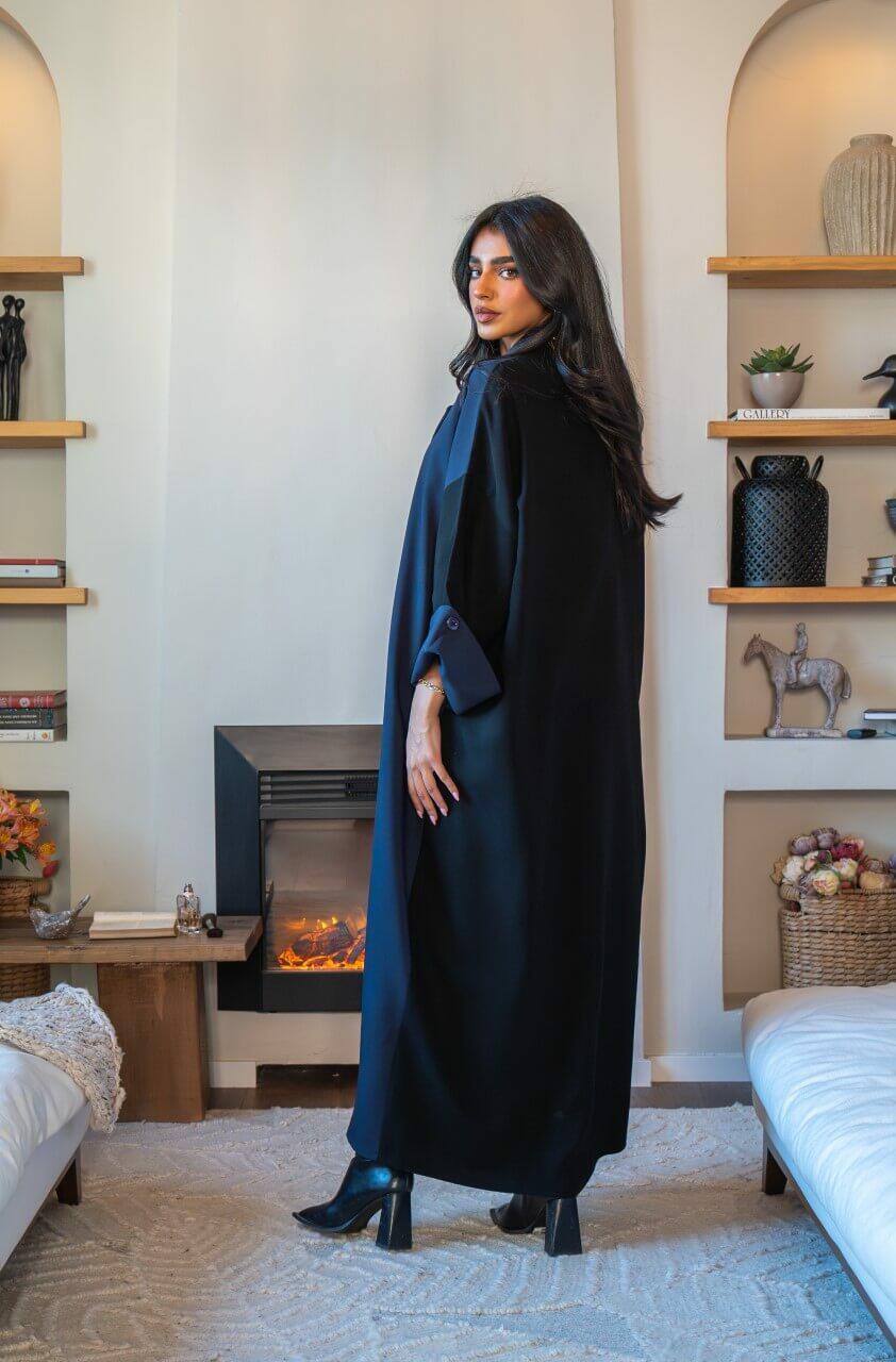 Black and navy crepe blazer abaya