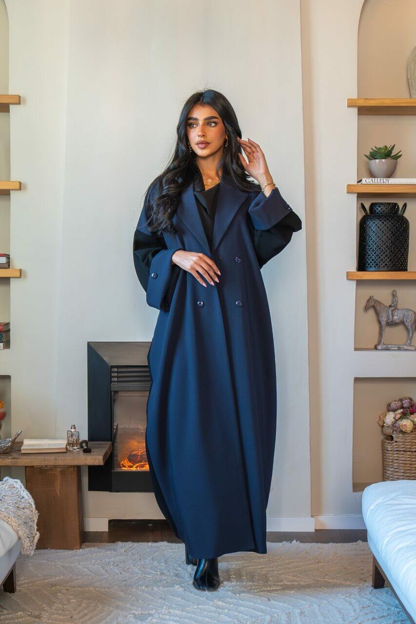 Black and navy crepe blazer abaya