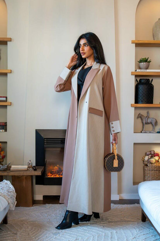 Light beige and nude crepe blazer abaya