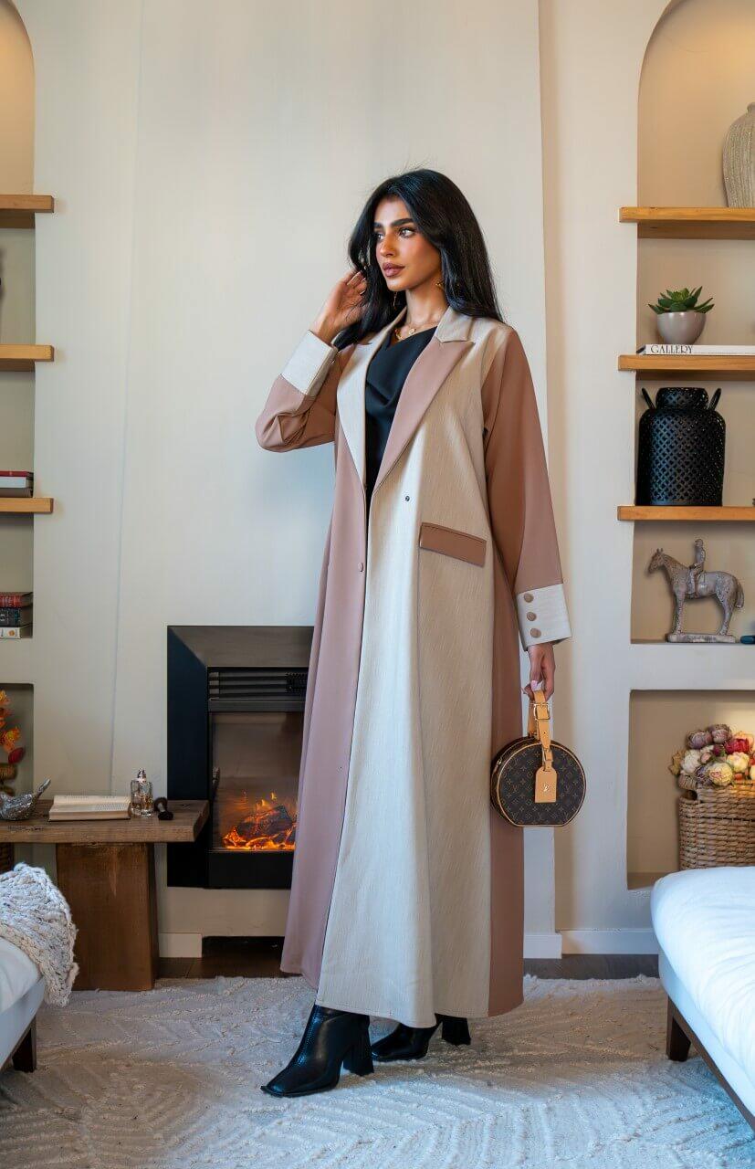 Light beige and nude crepe blazer abaya