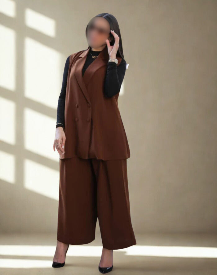 BROWN CREPE BLAZER WITH PANTS