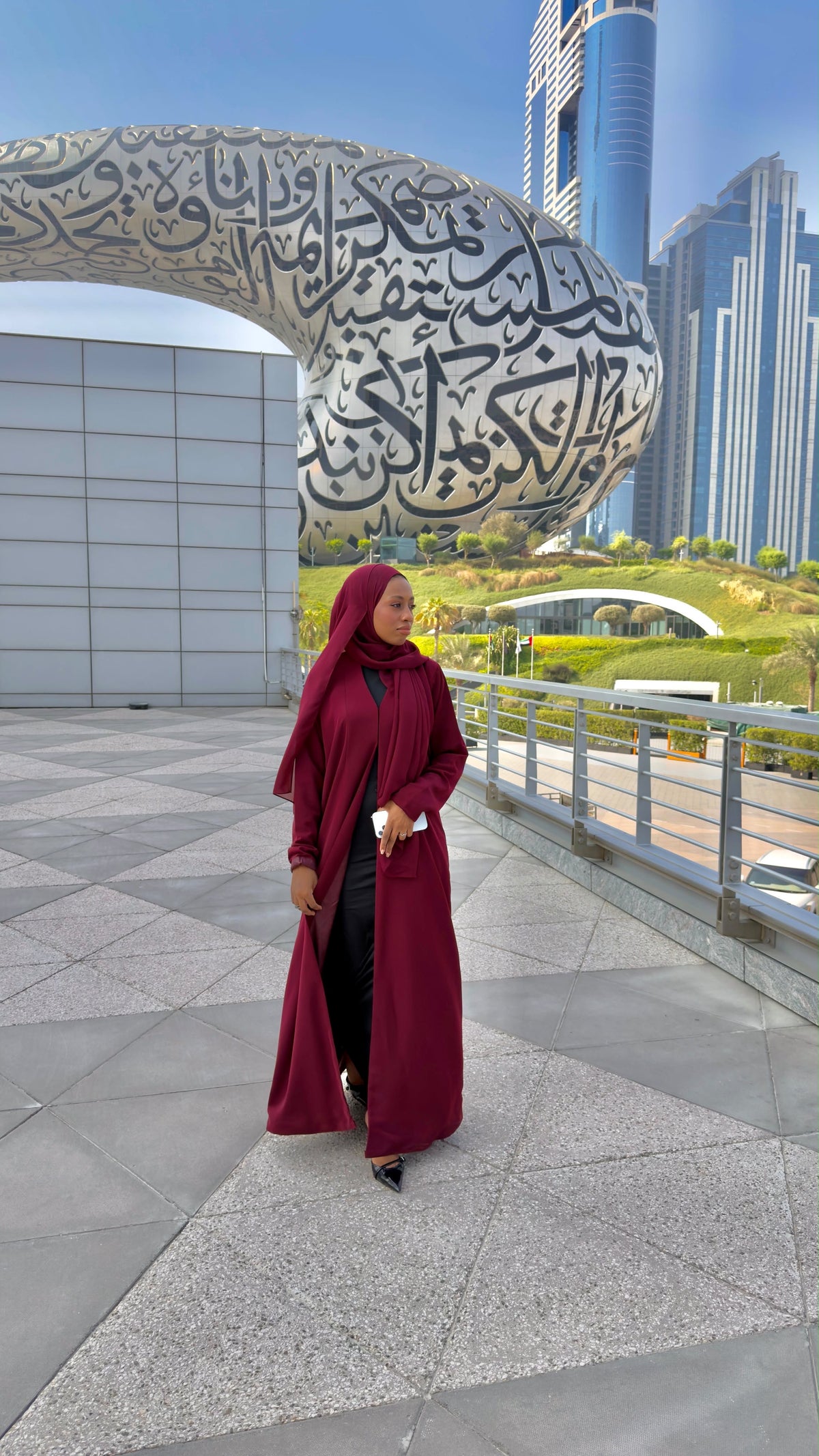Burgundy Abaya with shaila