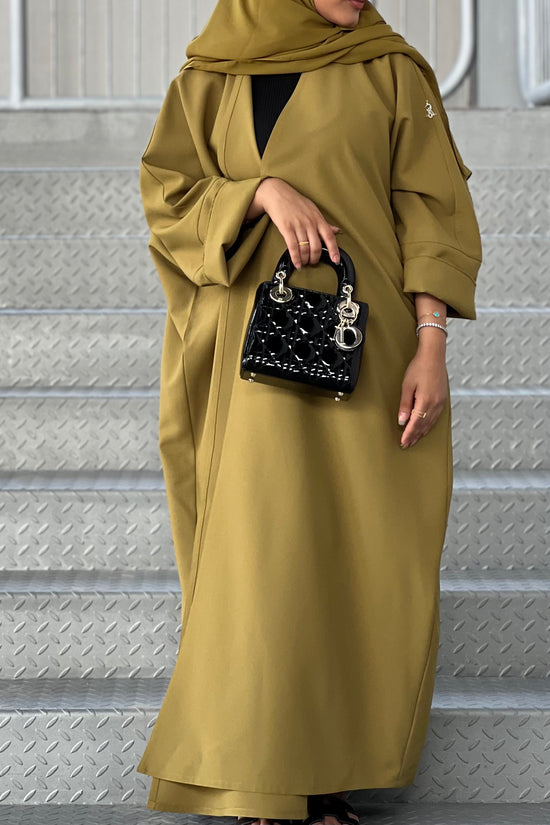 Mustard Green Abaya - Half bisht Abaya