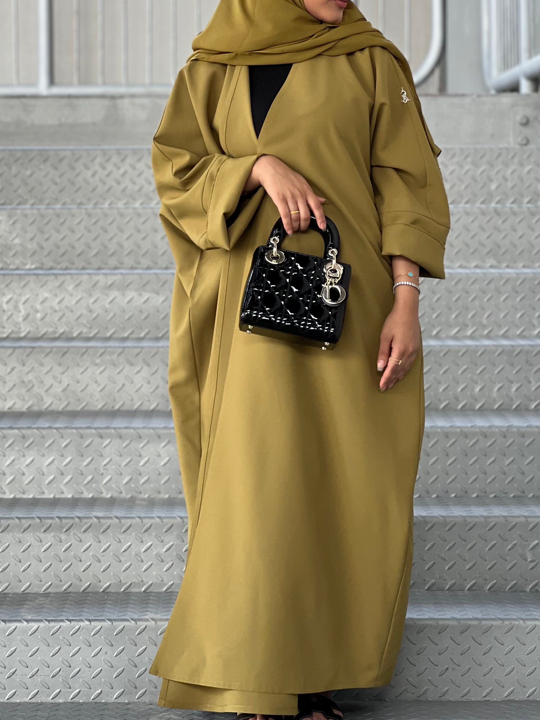 Mustard Green Abaya - Half bisht Abaya