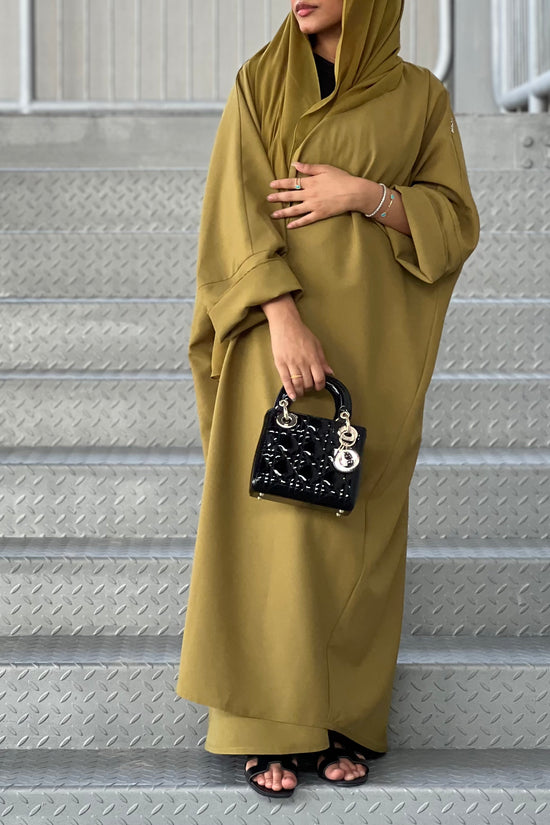 Mustard Green Abaya - Half bisht Abaya