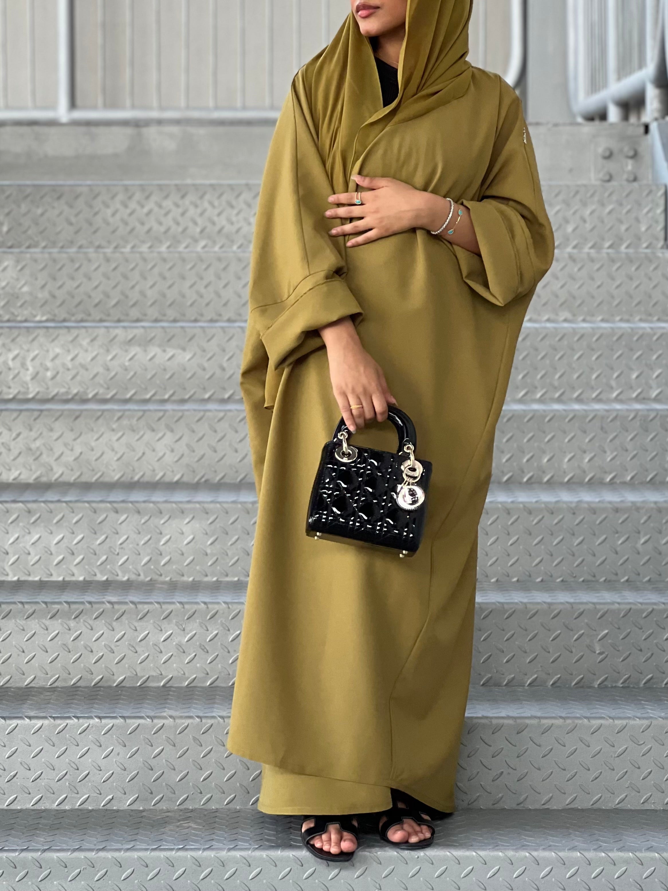 Mustard Green Abaya - Half bisht Abaya