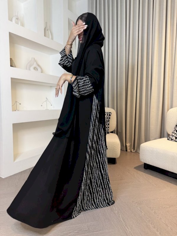 Black with printed black Abaya