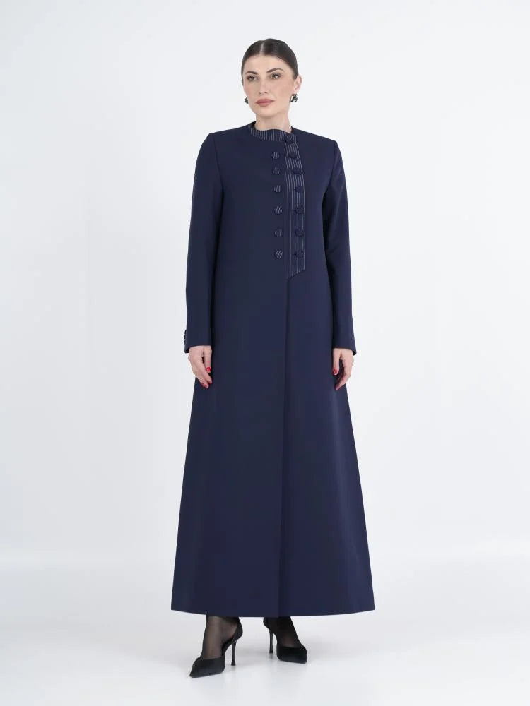 Premium Navy Blue Embellished Front Abaya
