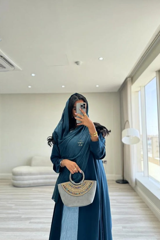 Teal Cloche cut Abaya with Shaila