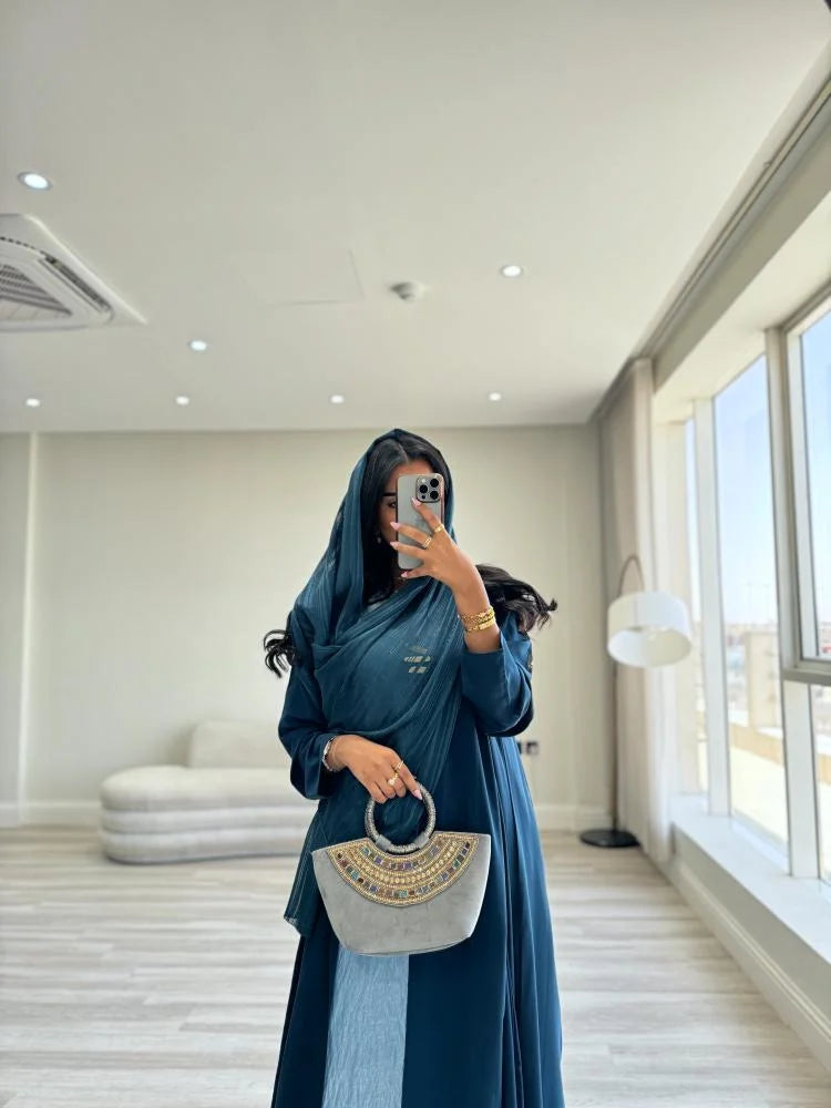 Teal Cloche cut Abaya with Shaila
