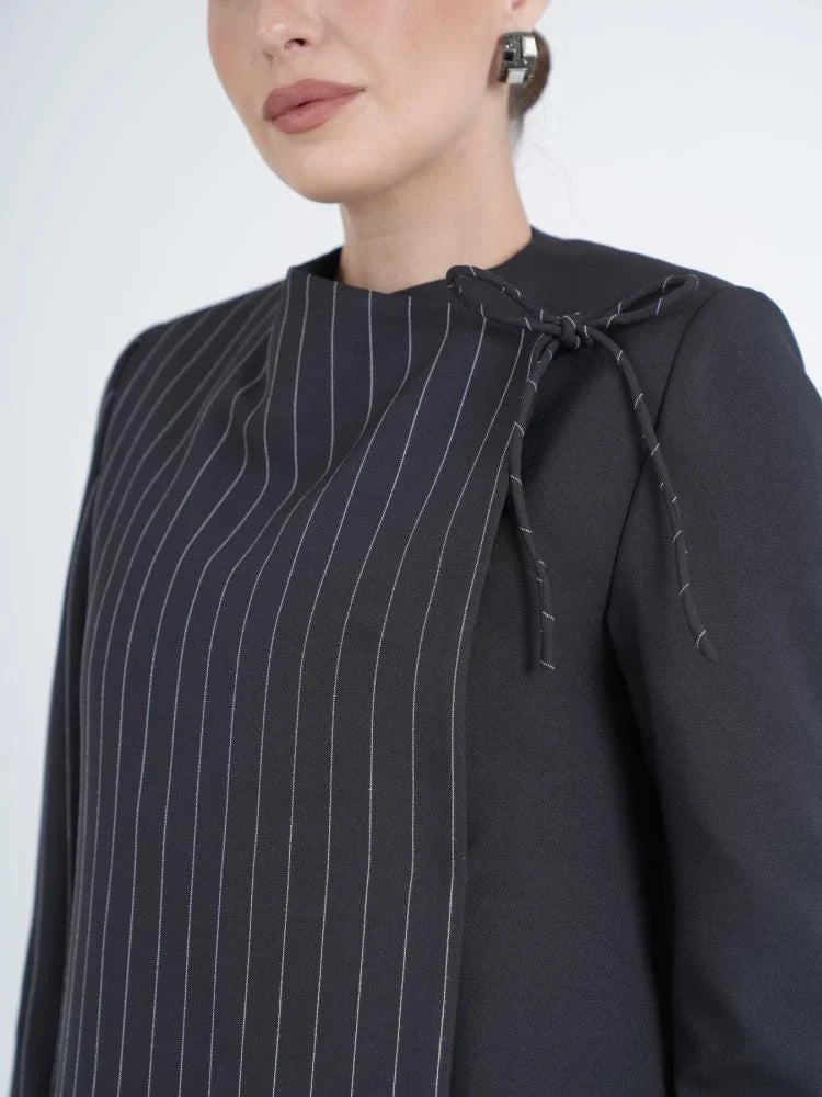 Black Pinstripe Designer Abaya