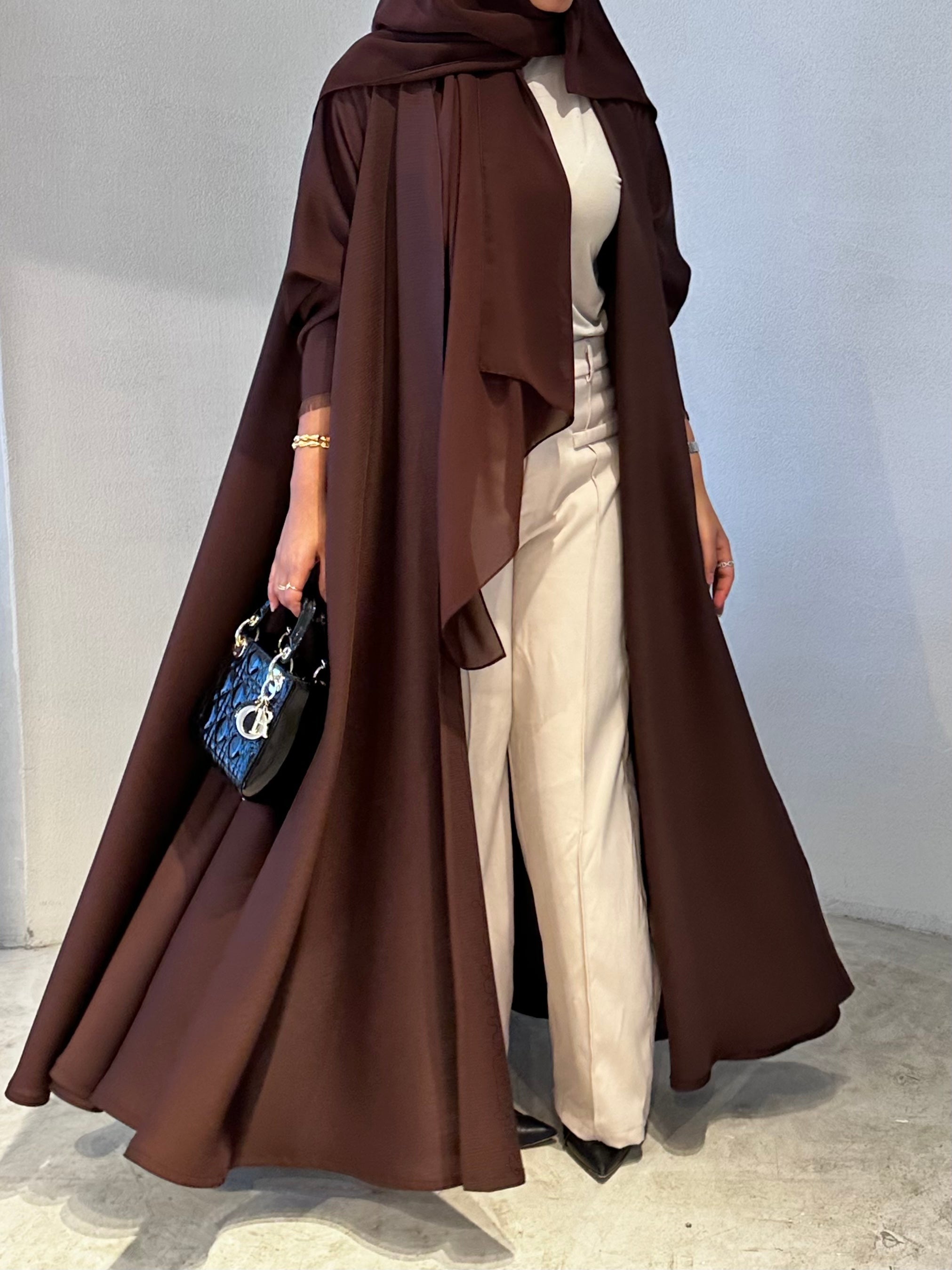 Cloche Cut Abaya - Brown