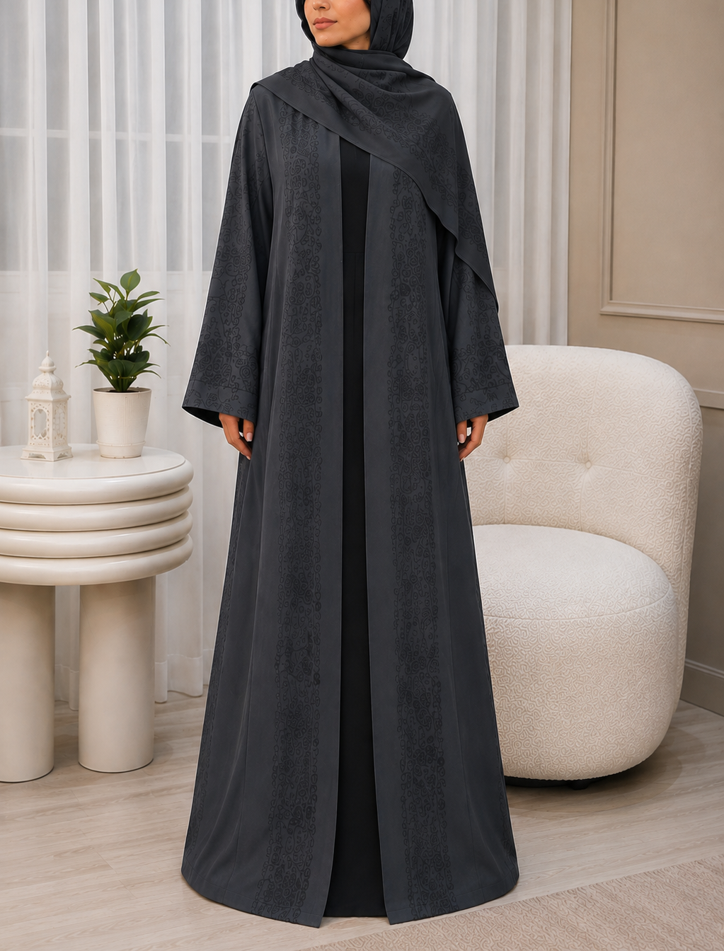 Charcoal Printed Abaya