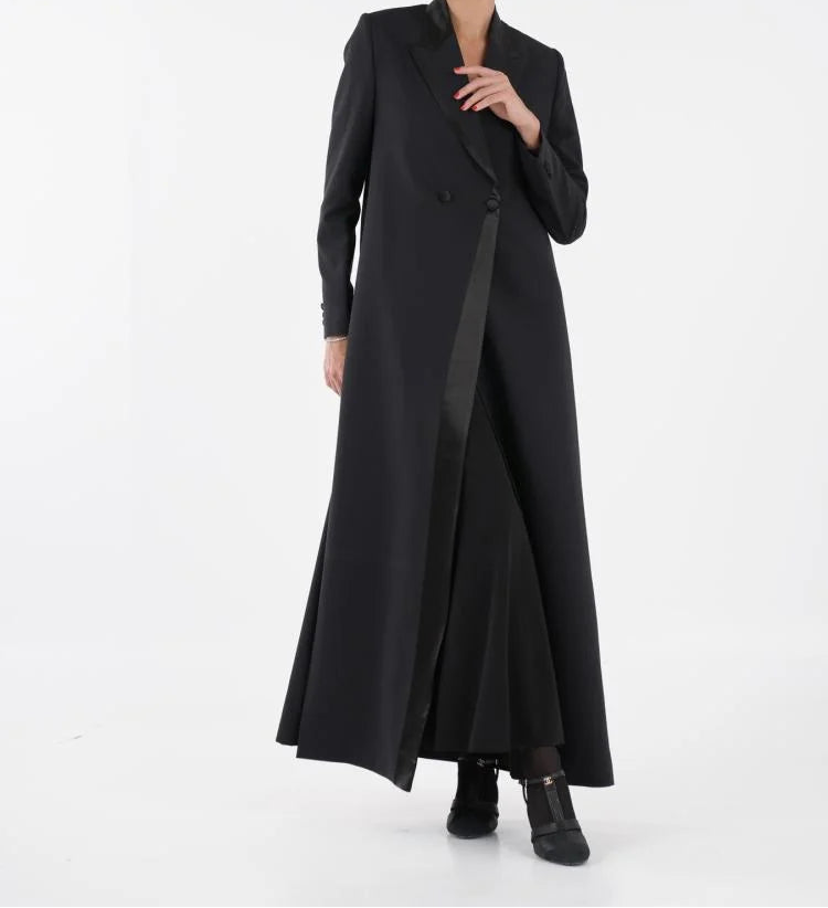 Luxury Black Satin Lapel Blazer Abaya