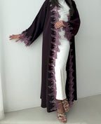 Purple Lace Open Abaya with Shaila