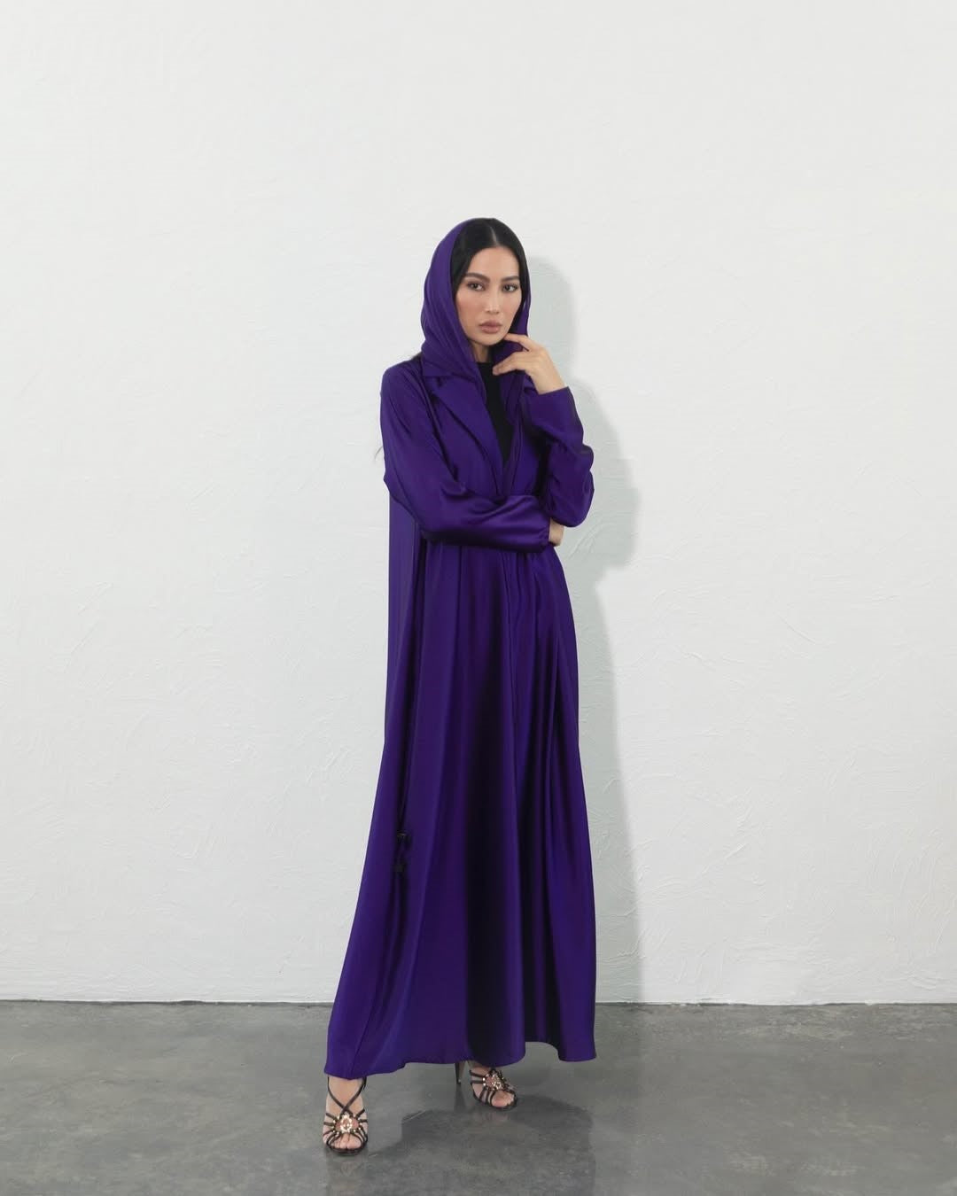 Blazer Satin Abaya - royal purple