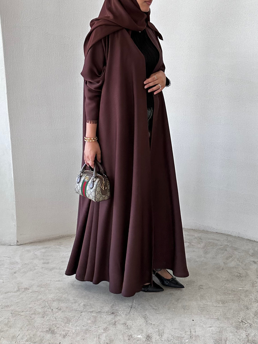Cloche Cut Abaya - Brown