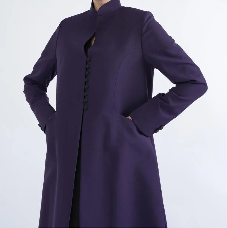 Purple Formal Abaya with Sleek Silhouette and Full Button Front