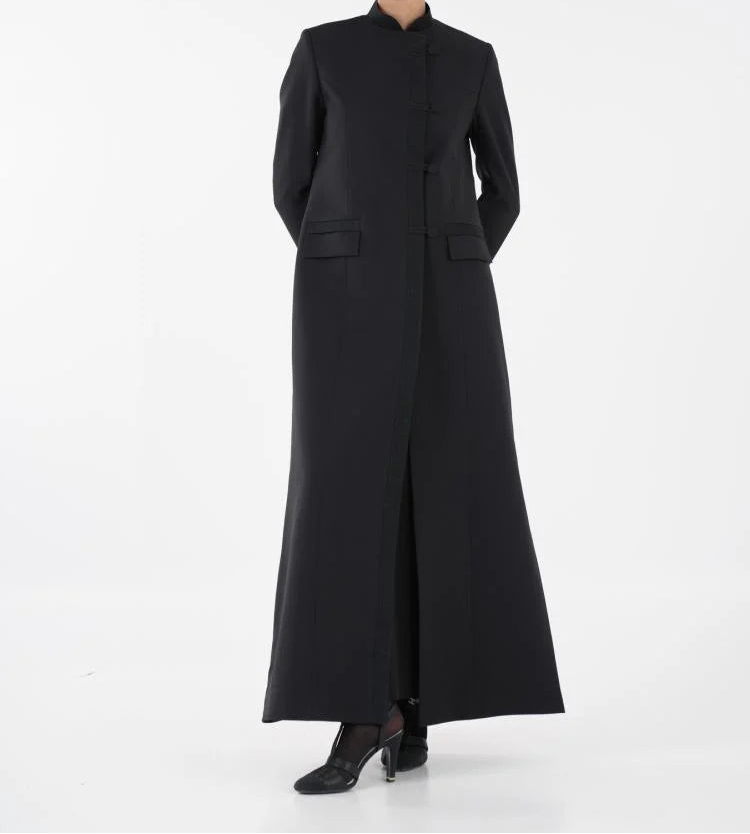Premium Black Mandarin Collar Open Abaya