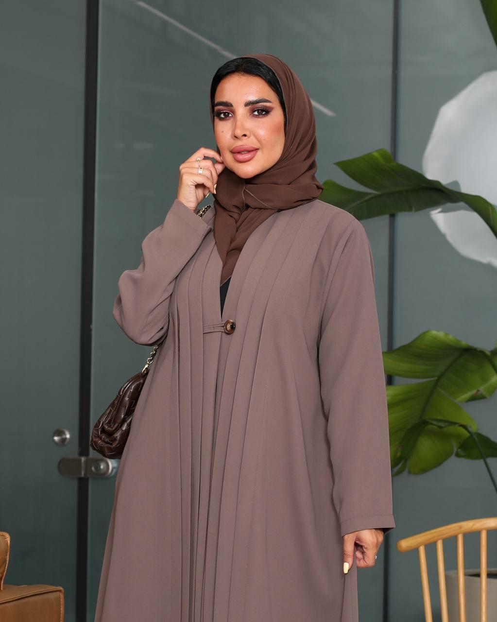 Mauve Crepe Abaya with Button in Front
