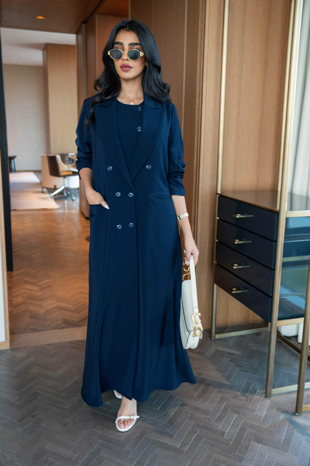 Crepe blazer abaya, Navy