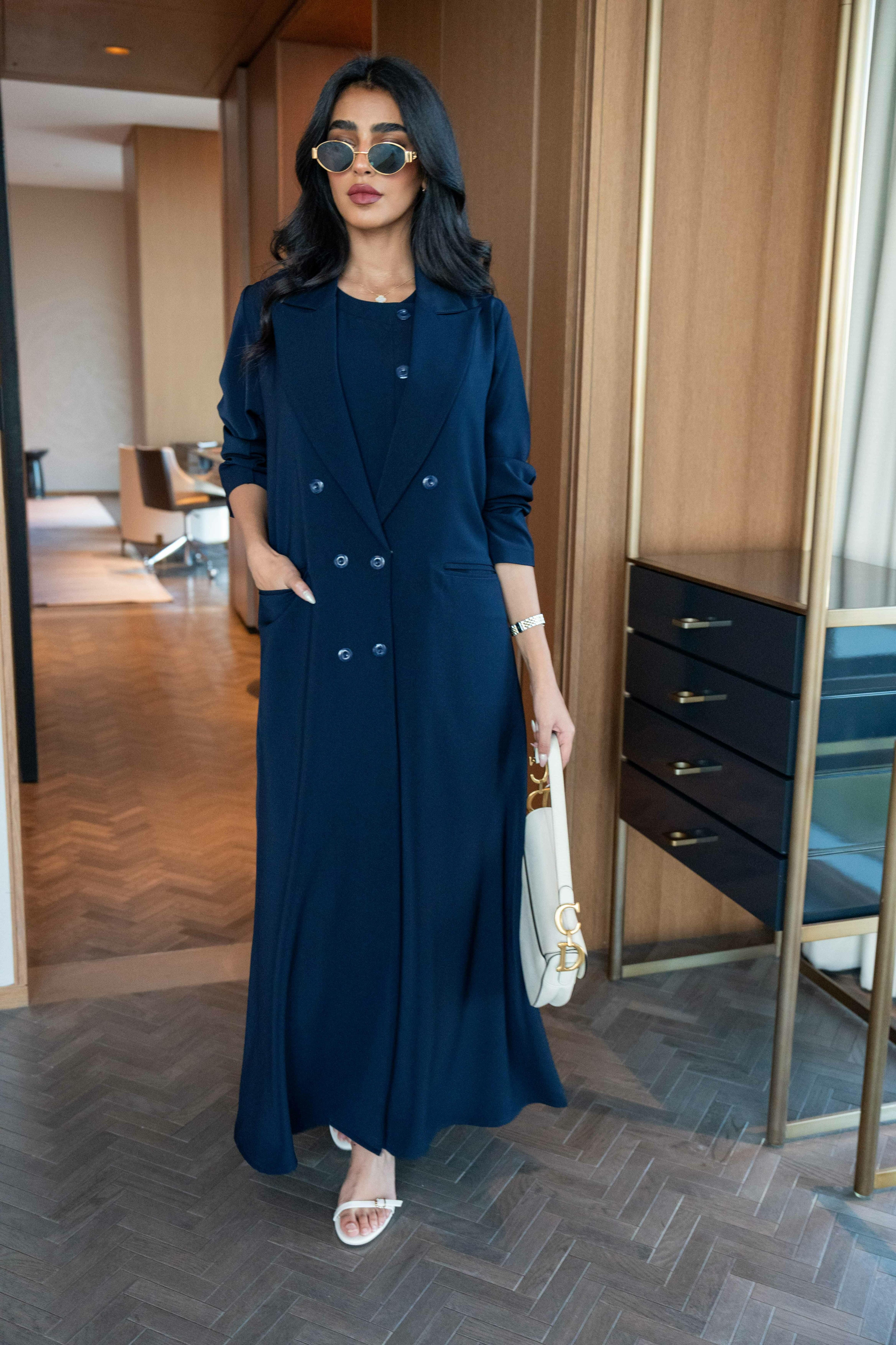 Crepe blazer abaya, Navy