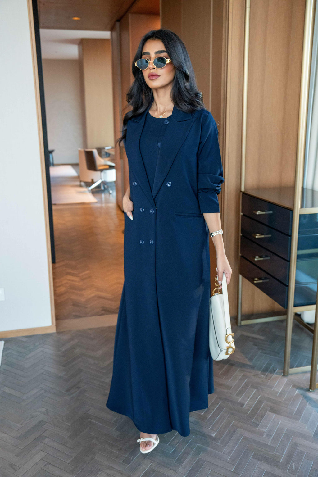 Crepe blazer abaya, Navy