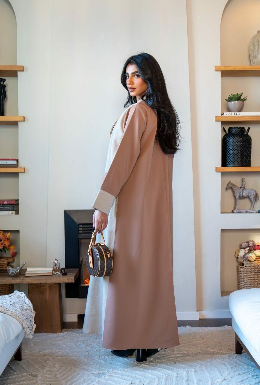 Light beige and nude crepe blazer abaya