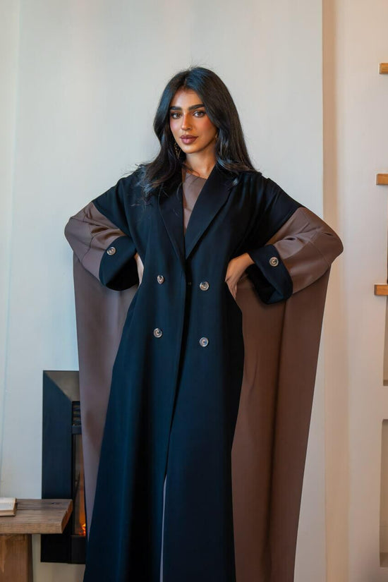 Black and brown crepe blazer abaya
