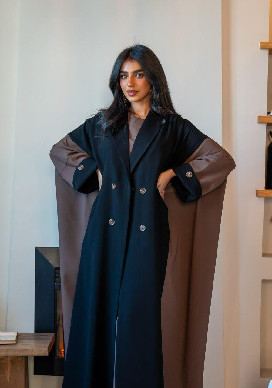 Black and brown crepe blazer abaya