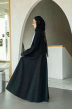 black crepe abaya  lined with gray chiffon