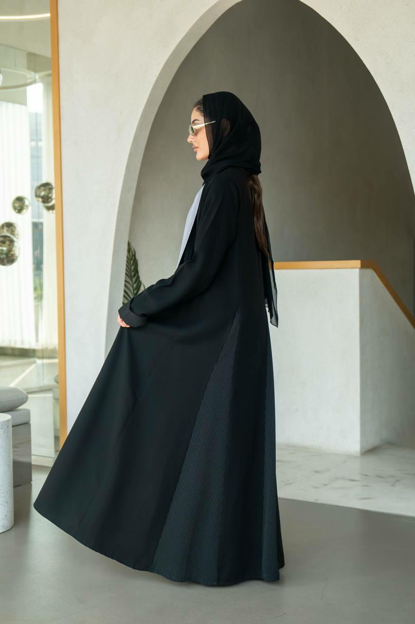 black crepe abaya  lined with gray chiffon