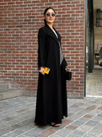 Black crepe abaya with striped trimming