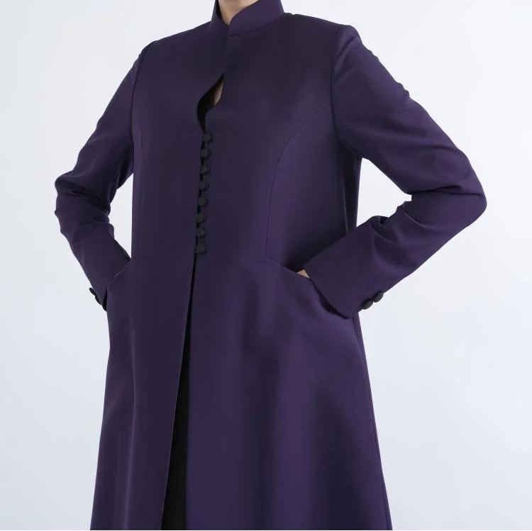 Purple Formal Abaya with Sleek Silhouette and Full Button Front