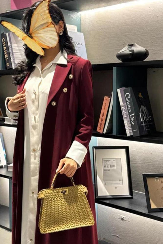 Maroon Blazer Two Tone Abaya with Button Detail