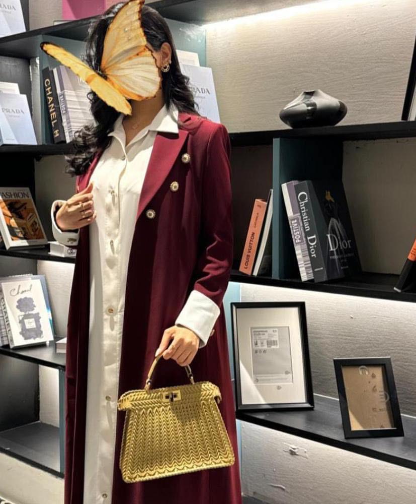 Maroon Blazer Two Tone Abaya with Button Detail