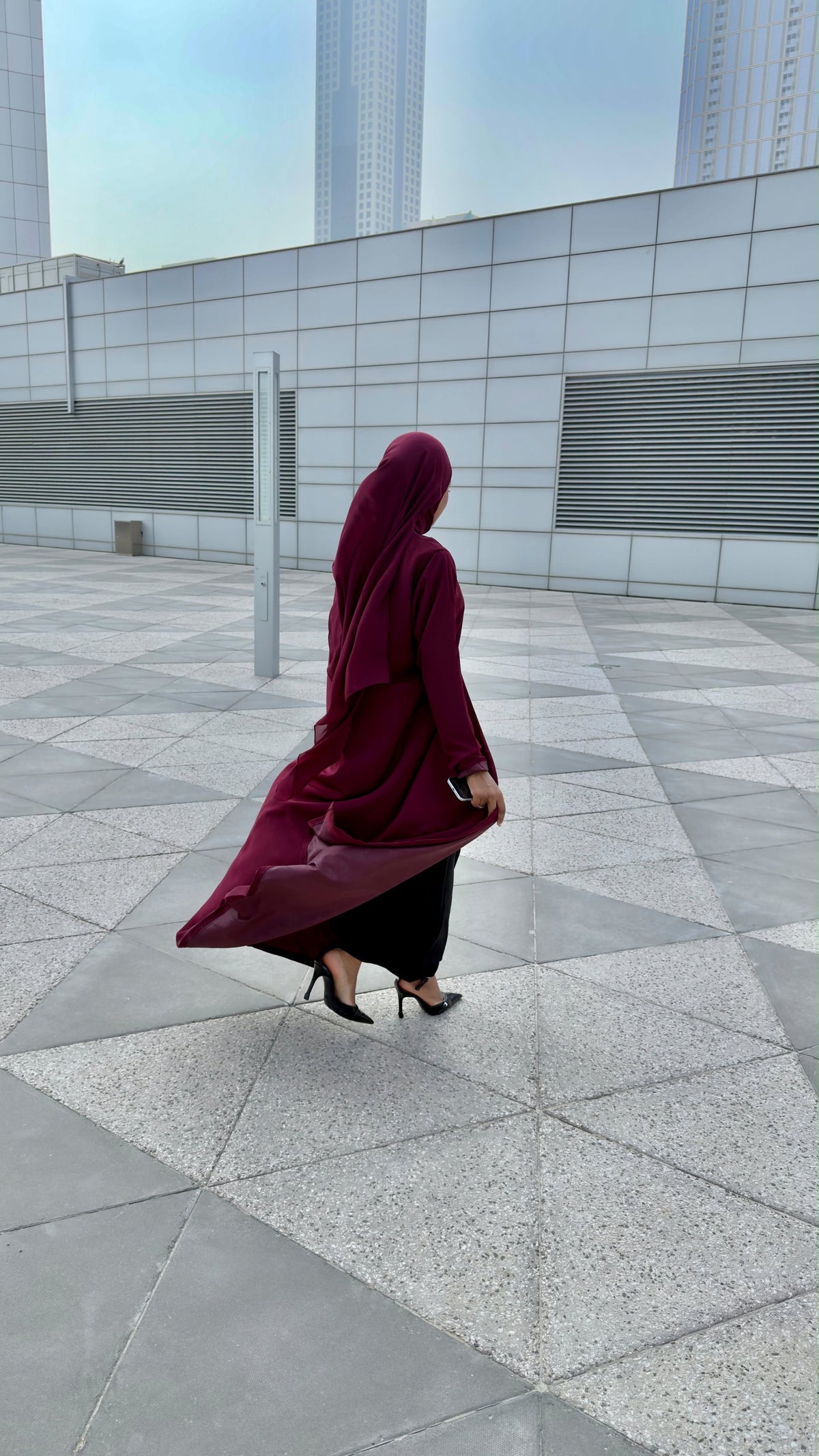 Burgundy Abaya with shaila