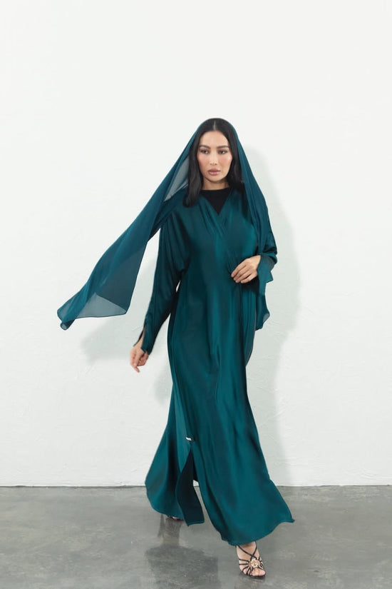 Blazer Satin Abaya - royal teal