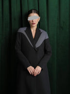 Black Blazer Abaya with Slate Grey Contrast Lapel