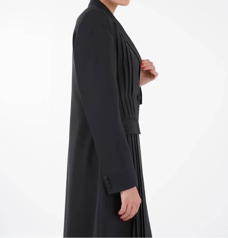 Classic Black Blazer Collar Open Abaya