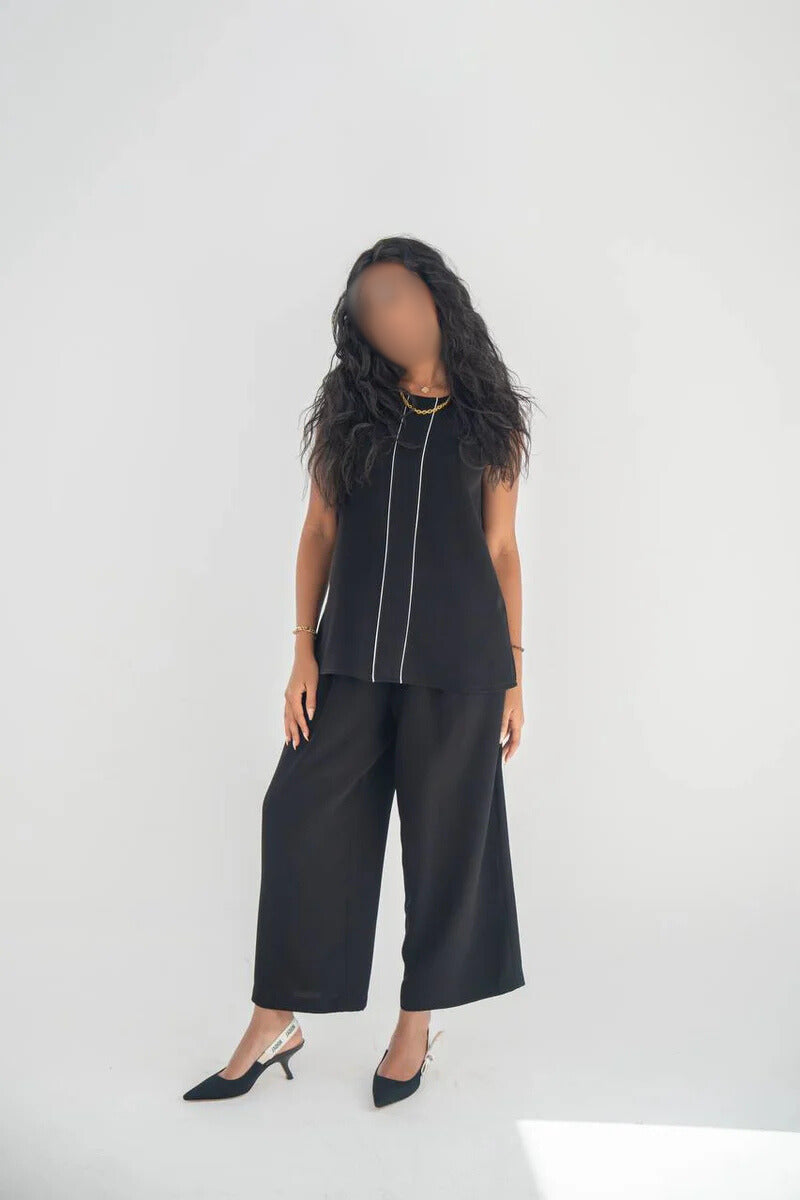 Black crepe blouse and pants set