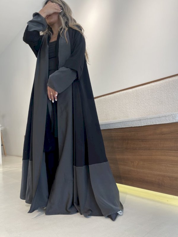 Simple Black with Grey Abaya