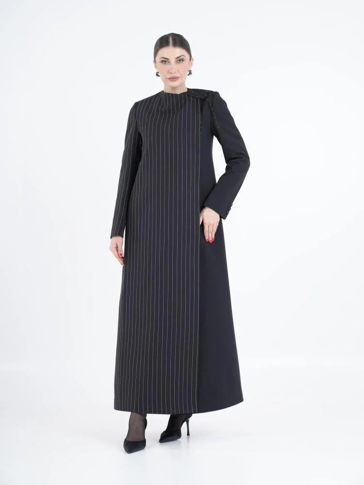 Black Pinstripe Designer Abaya