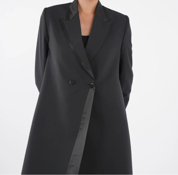 Luxury Black Satin Lapel Blazer Abaya